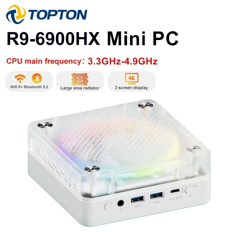 

2024 Topton RGB цветной мини-ПК AMD Ryzen 9 6900HX Windows 11 Настольный игровой ПК DDR5 M.2 NVMe SSD 4K мини-компьютер мини ПК WiFi6