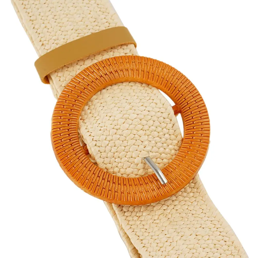 Fashion Bohemia Belt Elastic Braided Belts Straw Waistband Fake Linen Woven Weave Belt Solid Straw Wide Belts for Women