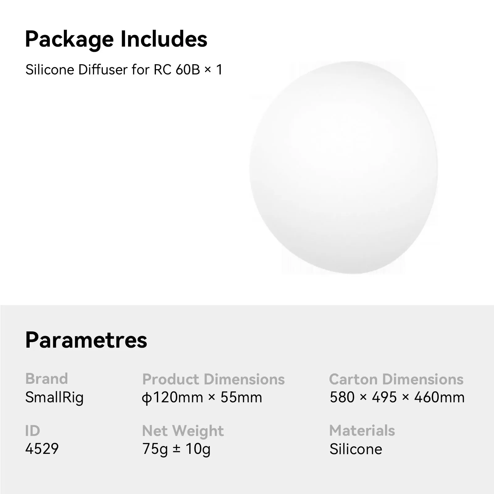 Smallrig Siliconen Diffuser, Softbox Voor Rc 60b, Geïnstalleerd Met Rc 60b Mini Reflector -4529