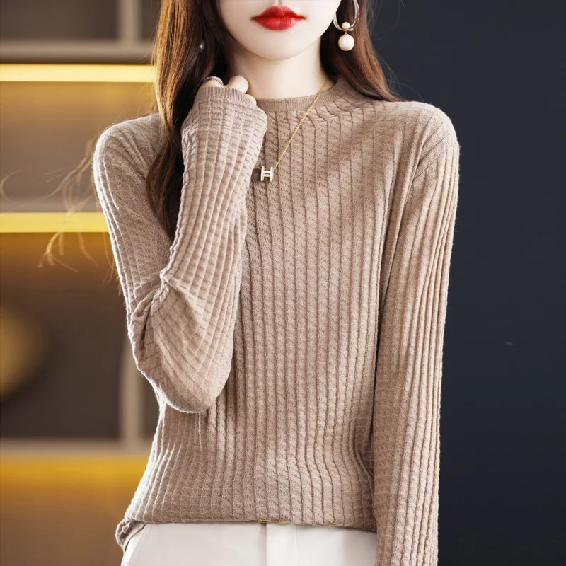 Spring/Summer Thin Long Sleeve T-shirt Underlay T-shirt Round Neck Fine Lmitation Wool Fashion Temperament Women Wear Loose And