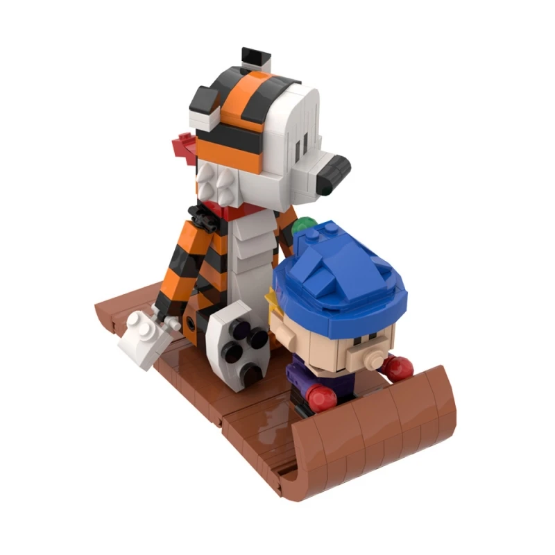 MOC animasyon bebek Calvined ve Hobbes modeli yapı taşı kızak karikatür kaplan Mini Action Figure tuğla oyuncak çocuk noel hediyesi