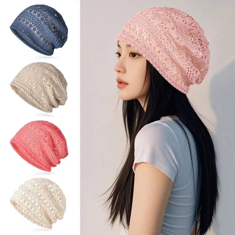 

Women's Hollowed Out Knitted Hat Casual Beret Cap Fashion Flowers Breathable Skullies Hat Sun Visor