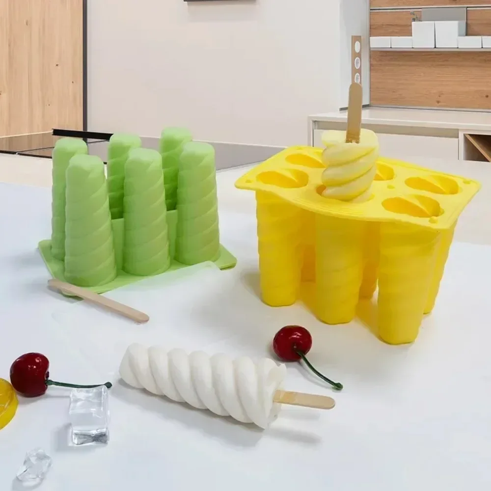 6-even Spiral Ice Cream Silicone Mold Home-made Children Popsicle Maker Food-grade Summer Ice Cream Dessert Jelly Ice Mold New