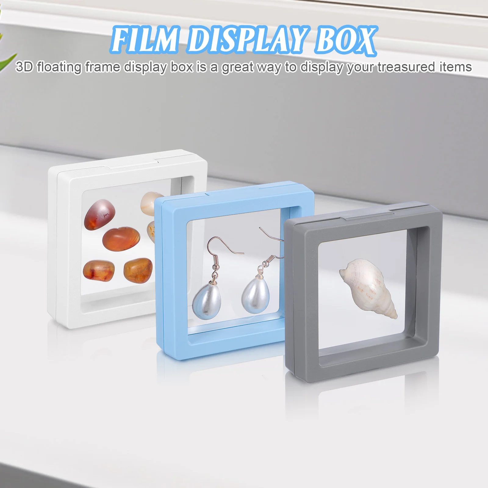 

9pcs Film Display Box Frame Transparent Plastic Floating Jewelry Case Clear Stand Desktop Specimen Display Holder