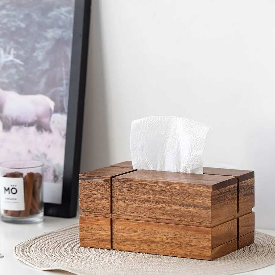 Rectangular Walnut Tissue Box, Dining Table Center Napkin Holder, Kitchen Supplies Tissue Storage Box, Home Decoration