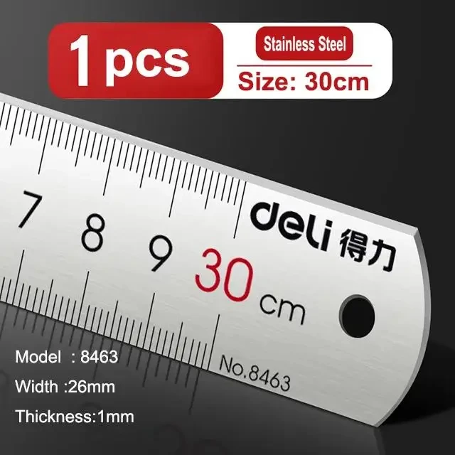 Deli Roestvrijstalen Liniaal 15/20/30cm Metalen Rechte Liniaal voor Thuis School Precisie Meten Tekening Tool Levert 1/2/5pcs