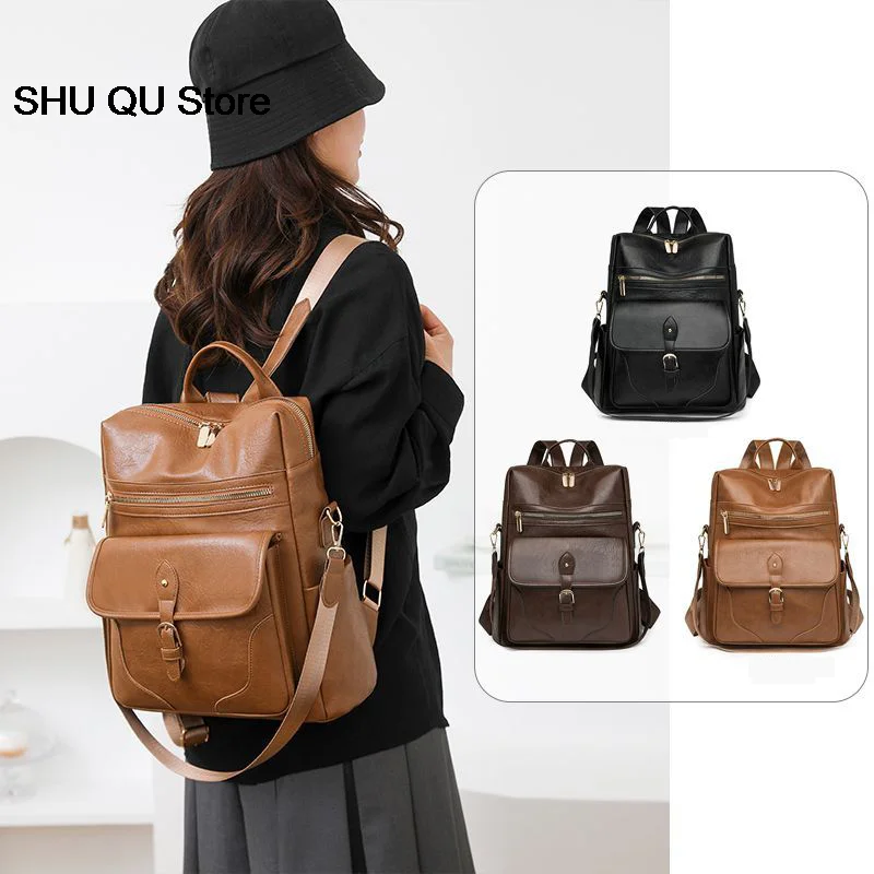 Winter Women's Backpack European Retro Two-shoulder Bag Luxury PU Composite Bag Commuter Single Shoulder Bag Leisure Travel Bags
