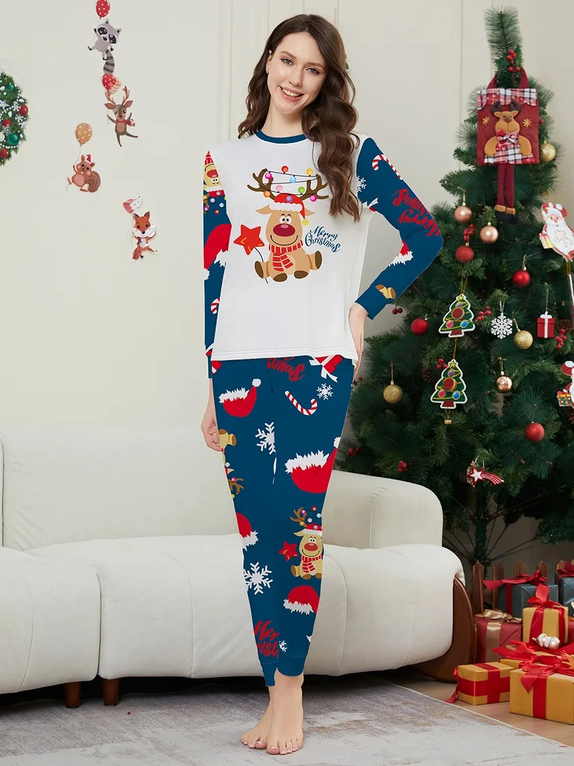 2025 Christmas Family Matching Pajamas Merry Xmas Dear Print Pjs Adult Child Clothes Outfit Set Baby Jumpsuit+Dog Clothes