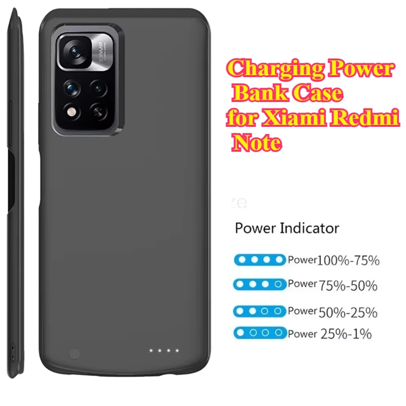 

Charging Power Bank Case for Xiami Redmi Note 11S Battery Charger Case Portable External Battery Redmi Note 11 11E Pro 11T 5g