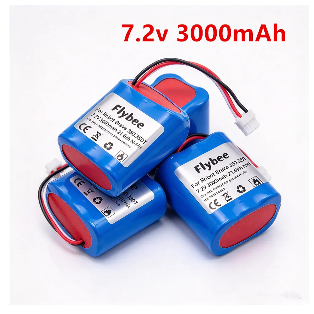 AA 7.2V 3000mAh Ni-MH Rechargeable Battery for iRobot Braava 380T, 380, 390T and Mint 5200, 5200B, 5200C Vacuum Cleaner