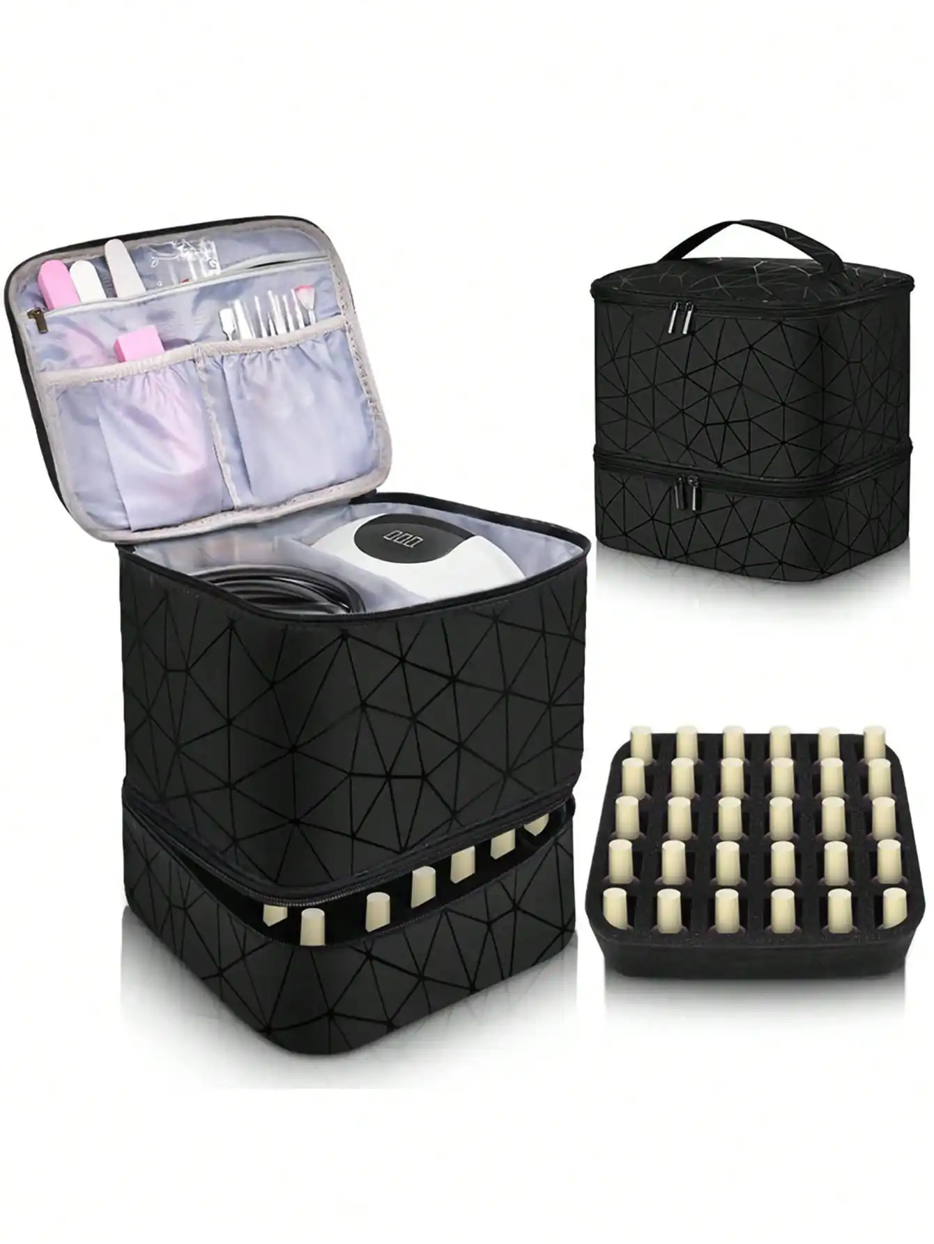 Women's Portable Double-layer Nail Polish Storage Bag Organizer Travel Essential Oil Storage Box Multi-function Storage Bag