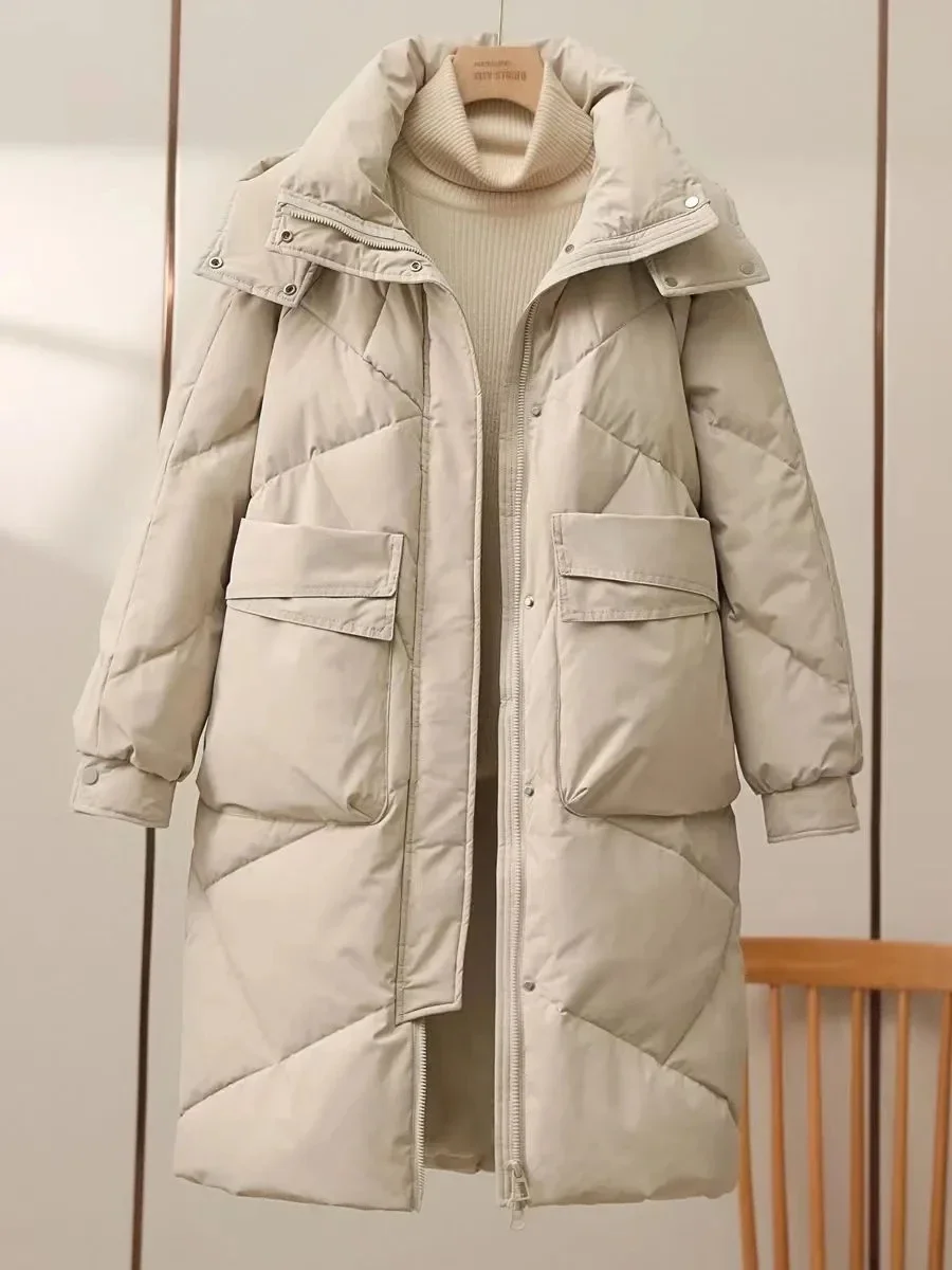 

2025 New Women Long Down Cotton Jacket Korean Loose Cotton Coat Winter Thicken Warm Women Parkas Winter Outwear Hooded Coat