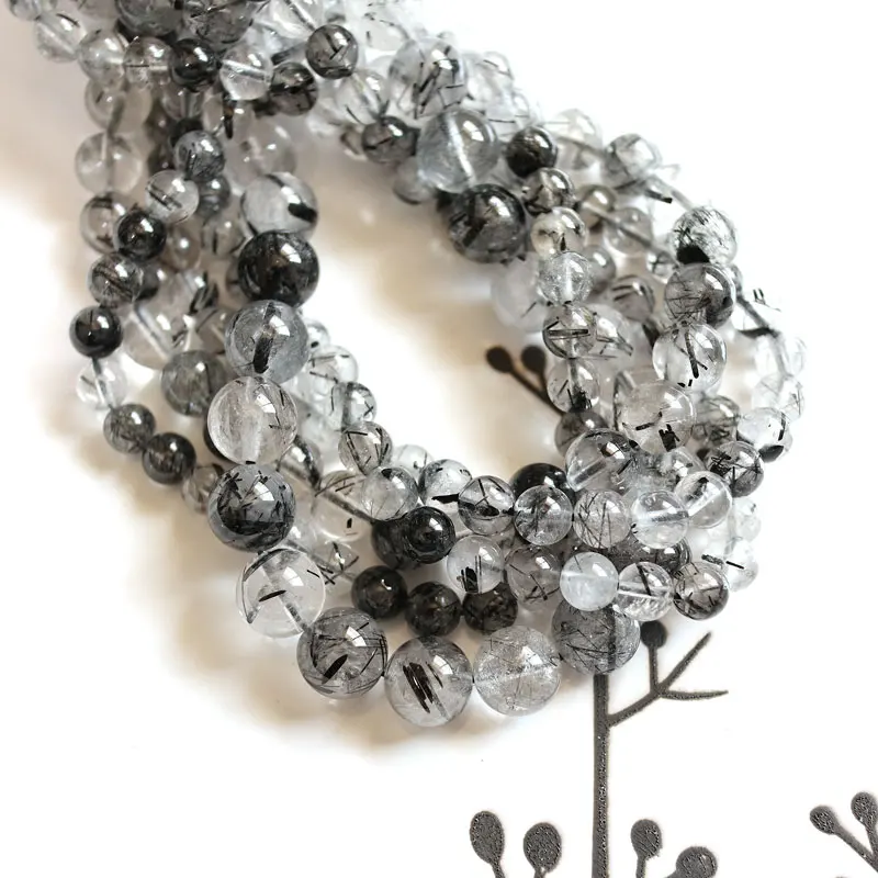 Natural Black Rutilated Quartz Beads 15