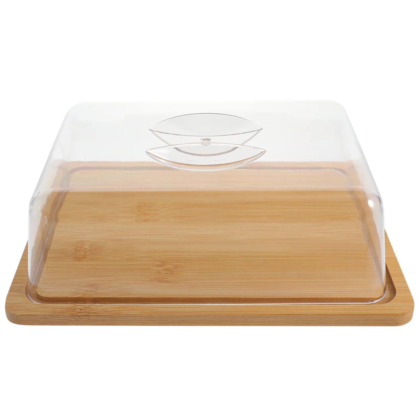 Cake Rectangular Cover Pan Clear Display Dome Bamboo Cupcake Serving Tray Plate with