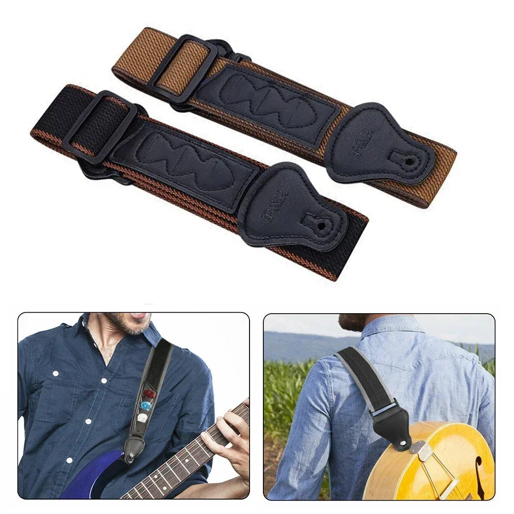 Nylon Guitar Strap Cowhide Head Electric Guitar Acoustic Guitar Universal Adjustable Guitar Strap With Guitar Pick Bag