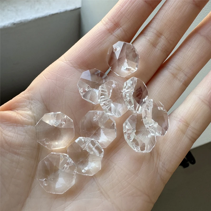 1 Box(2000pcs) 14mm crystal octagon beads 2 holes/1 hole For Wedding Garlands