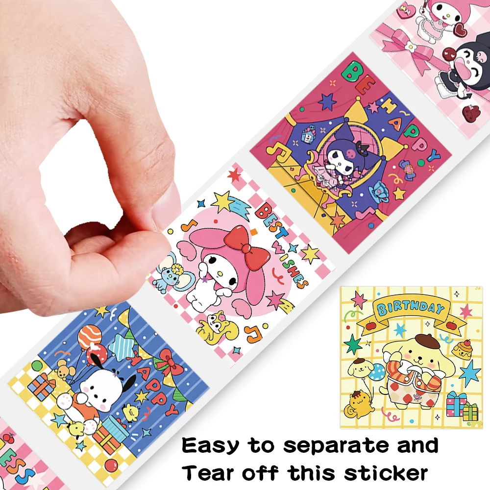 500 Stück/Rolle Kawaii Cartoon Kuromi Cinnamoroll Melody Siegelaufkleber Sanrio Aufkleber Dekoration Spielzeug DIY Niedliche Aufkleber Belohnungsgeschenke – Detail 3