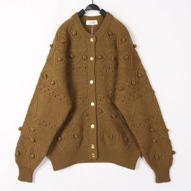 

Vintage Autumn Winter Hand Knitted Wool Sweater Women's Open Cardigan Bean Hollow out Long Sve round Ne Warm Thermal