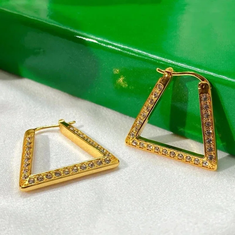 

New 2025 Designer 24K Gold Silver Rectangular Crystal Earrings Women Fashion Jewelry Trend