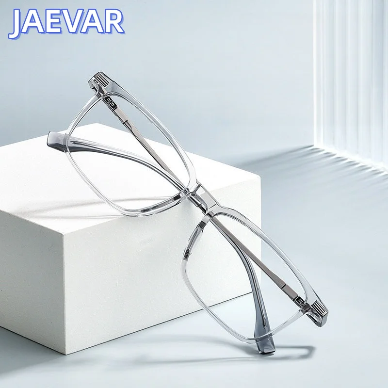 JAEVAR Hochwertige Herren-Brillenfassung aus reinem Titan, HD-Flachlichtbrille, ultraleichte Retro-Mode-TR-Herrenbrille 85002
