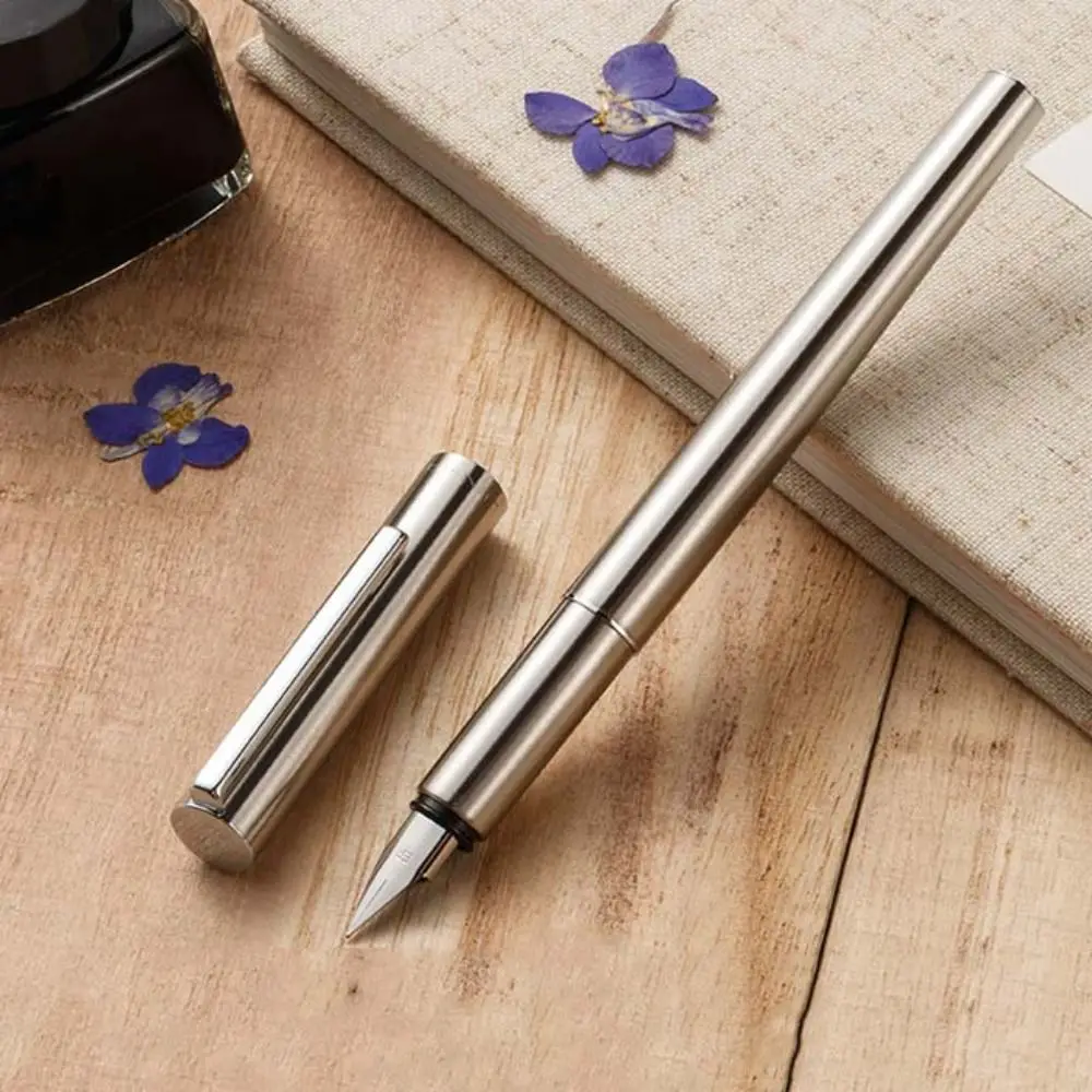Student Use Stainless Steel Fountain Pen Black Silver Smooth Writing Extra Fine Pen Ink Pens 0.38mm Calligraphy Pens Stationery