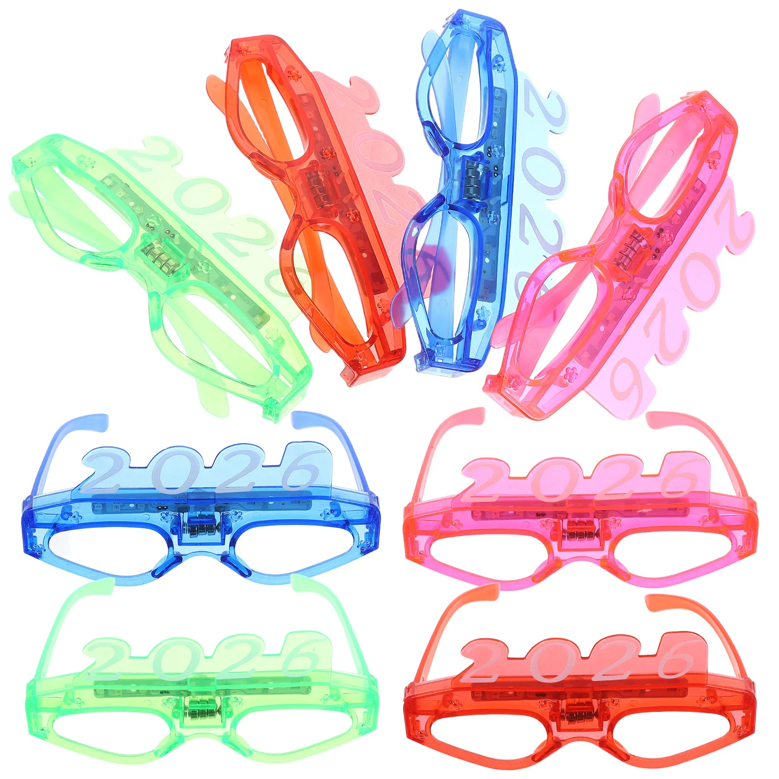 

8pcs Led Light Up Glasses 2026 Glow In The Dark Party Eyewear Replaceable Batteries Flashing Modes Durable For New Year Eve