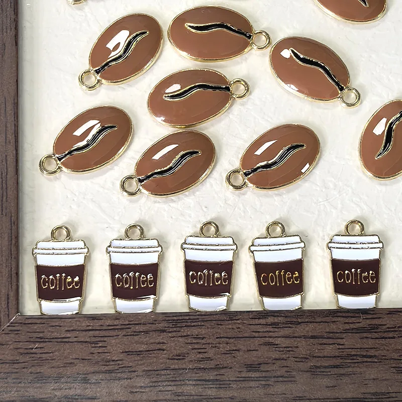 10 шт., кофейные зерна и кофейная чашка, эмалированные подвески из сплава, милые серьги, браслет, кулон, ювелирный аксессуар, милое украшение своими руками