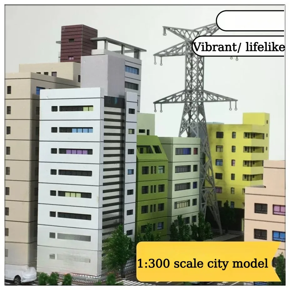 Maquette architecturale de diorama à l'échelle 1:300, ensemble de modèles de bâtiments urbains et de scènes de rue, modèle de simulation pour exposition architecturale