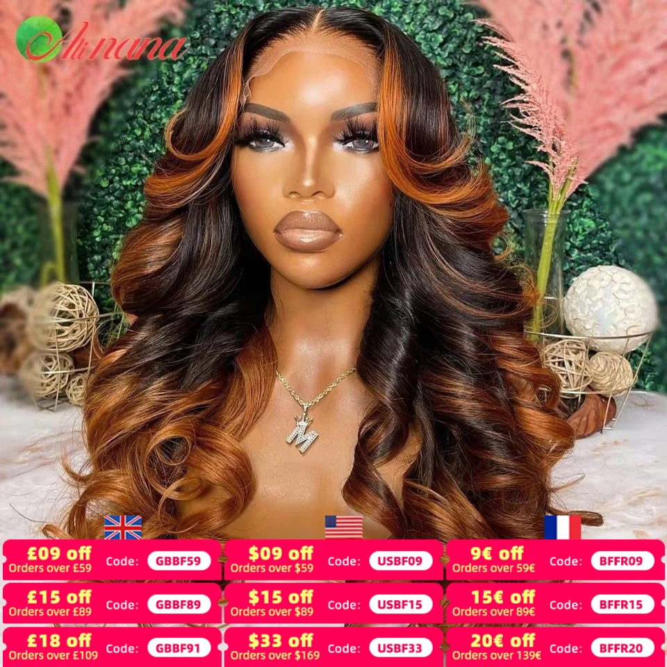 Ombre Ingwer Braun Farbige 13x6 Transparente Spitze Frontal Perücke Körper Welle PrePlucked 12AGrade Spitze Schließung Echthaar perücke Für Frauen