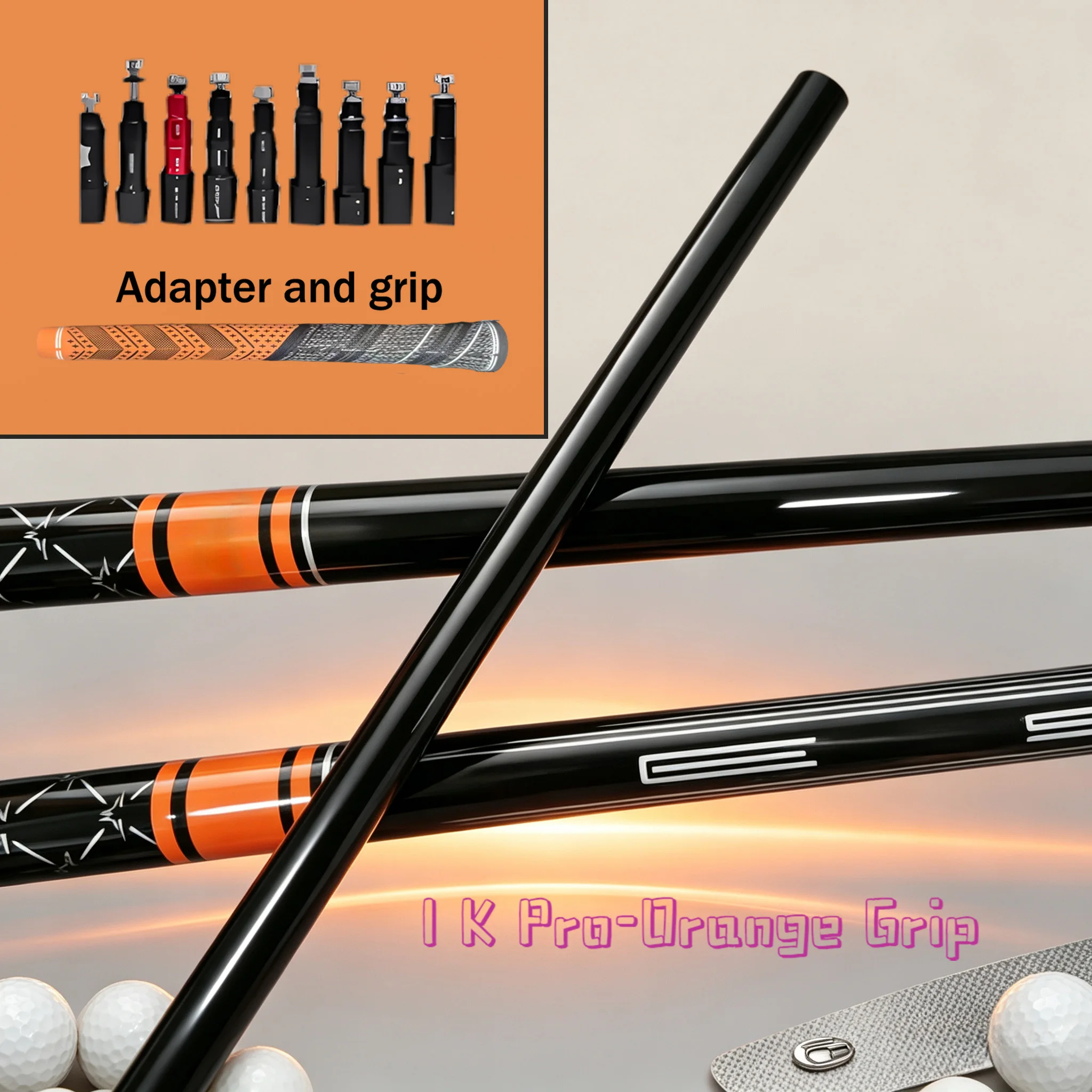 45inch Black and Orange Golf Carbon Fiber Driver Shaft, with High Elasticity for Increased Distance, Smooth and Stable Swing Path, Available in 50-R/50-S/50-X Hardness, Replacement Shaft Includes Adapter and Orange Grip