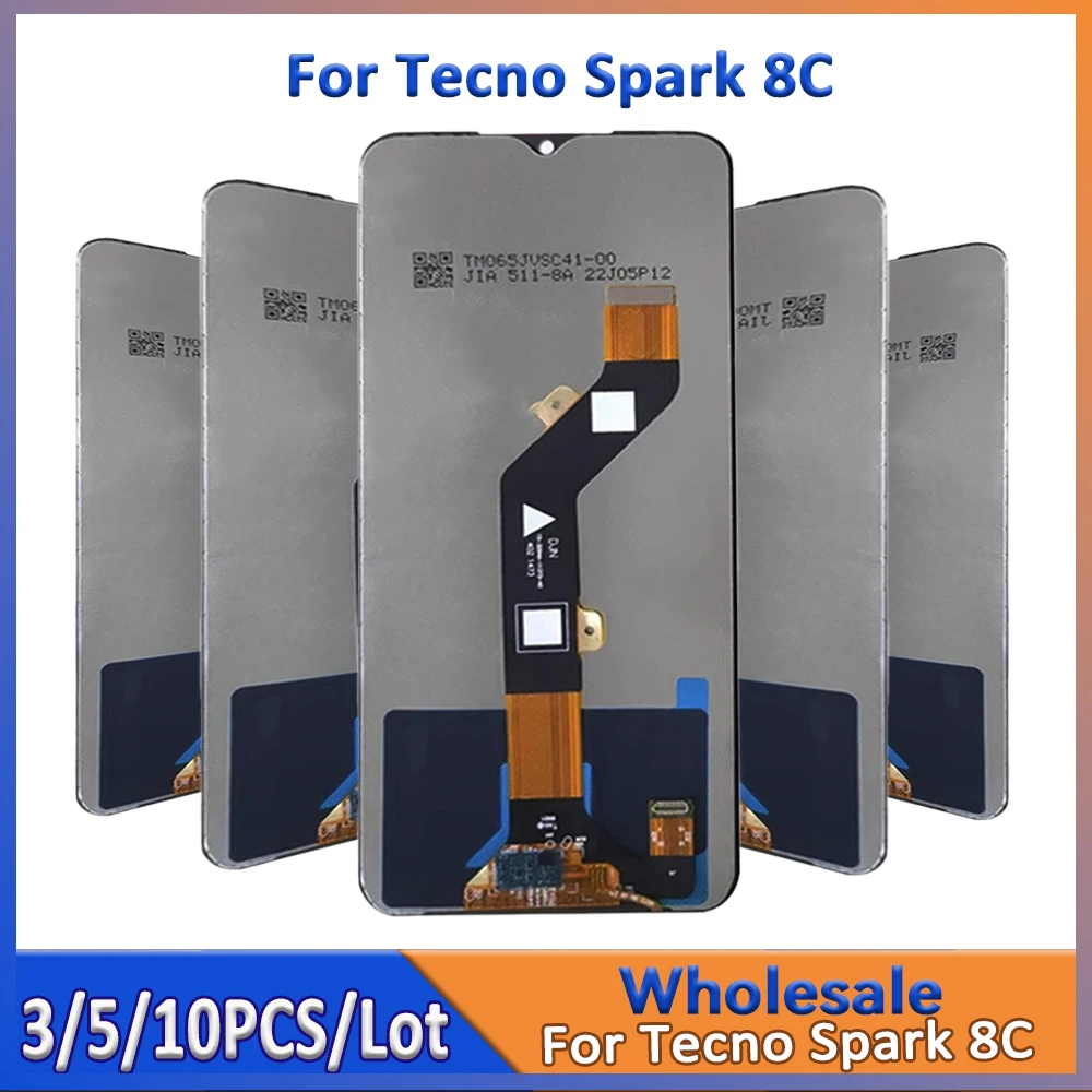 

Оптовая продажа, 3/5/10 шт./лот для Tecno Spark 8C, ЖК-экран в сборе с сенсорным дигитайзером, ремонт мобильного телефона