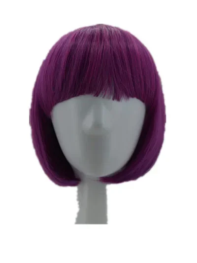 Fringe Bangs Wig Purple Short Wavy Hairpiece Synthetic Heat Resistant Fiber Costume Cos-play Salon Party Halloween Hair