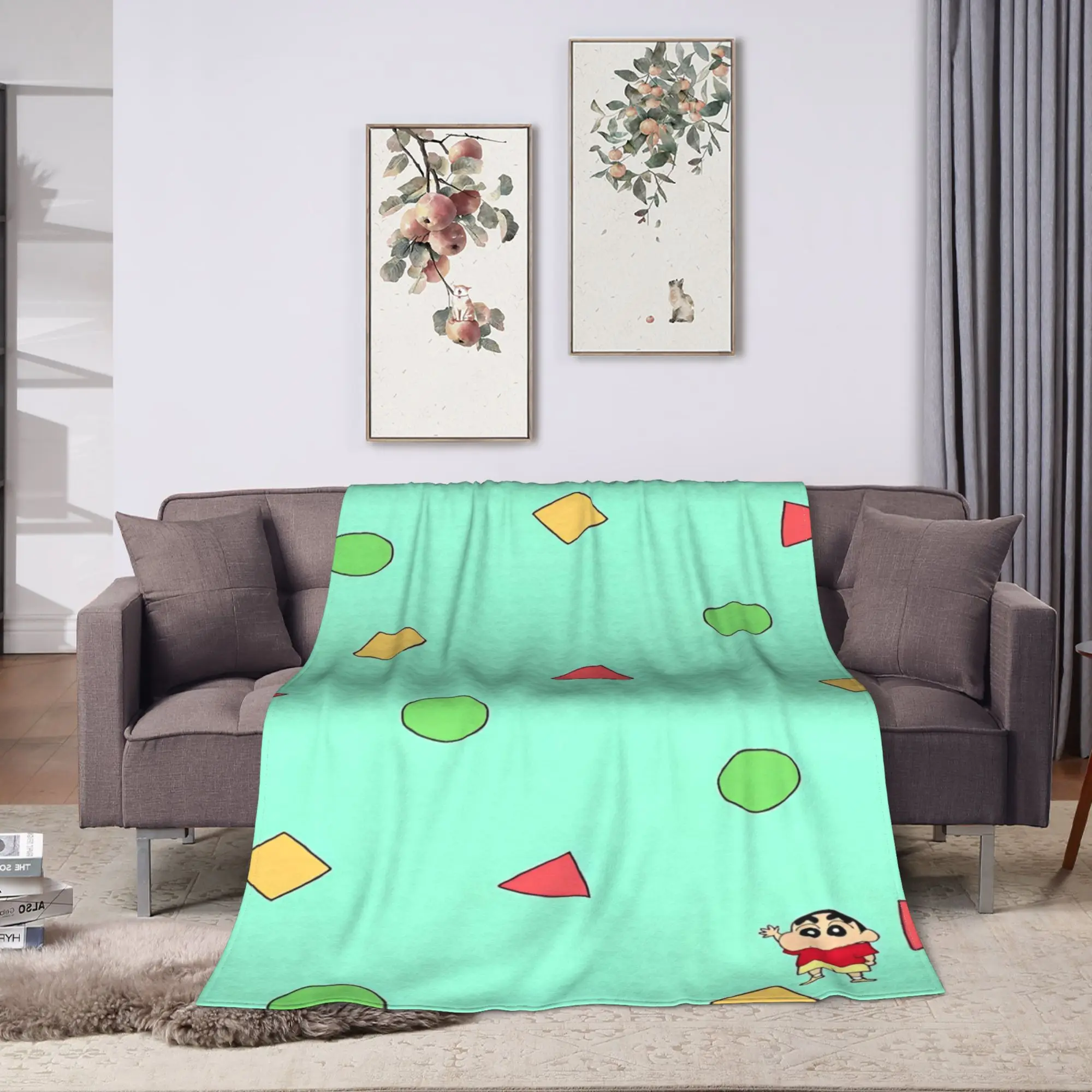 Crayon Shin-chans Geometric Backdrop Blanket Super Soft Plush Throw Blanket For Children Bedroom Flannel Bedspread Bed Cover