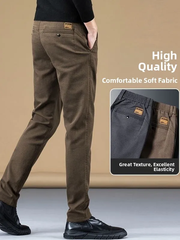 

High-End Men's Slim Fit Casual Pants Straight Leg Trendy Busin Versatile Comfortable mid Waist Zipper Polyester Fiber