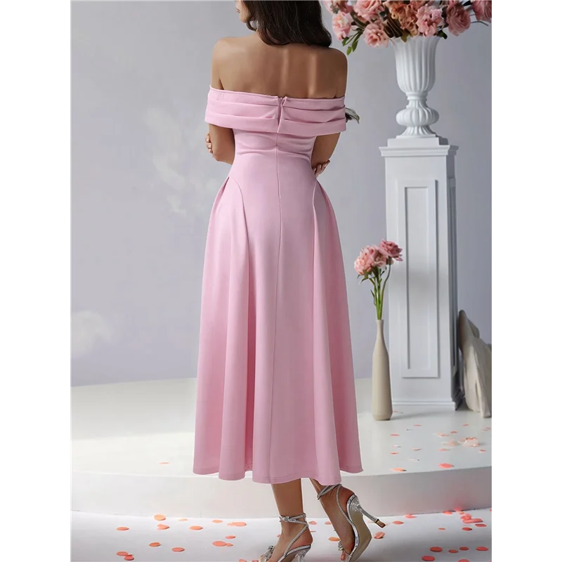 

ABUF-Women's Off Shoulder Cocktail Long Zipper Evening Dress