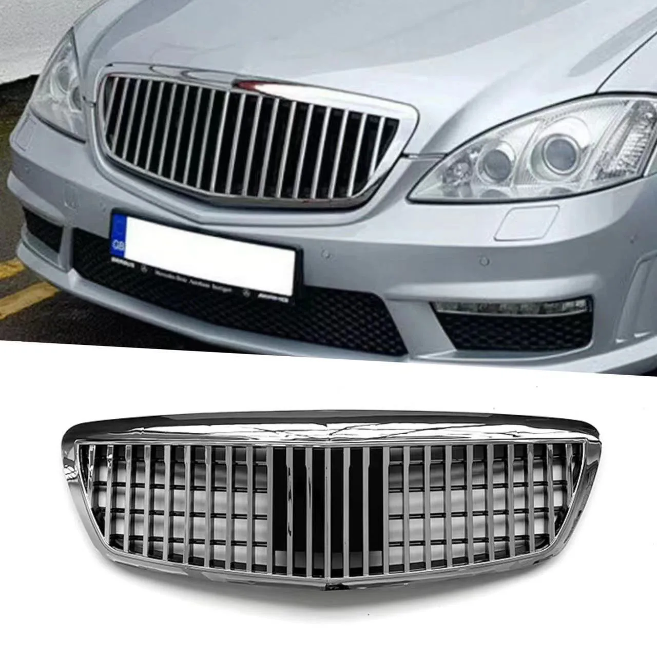 

Для Mercedes S-класса W221 (2005-2008) — гоночная решетка радиатора в стиле Maybach, комплект обвеса из ABS-пластика, глянцевый черный