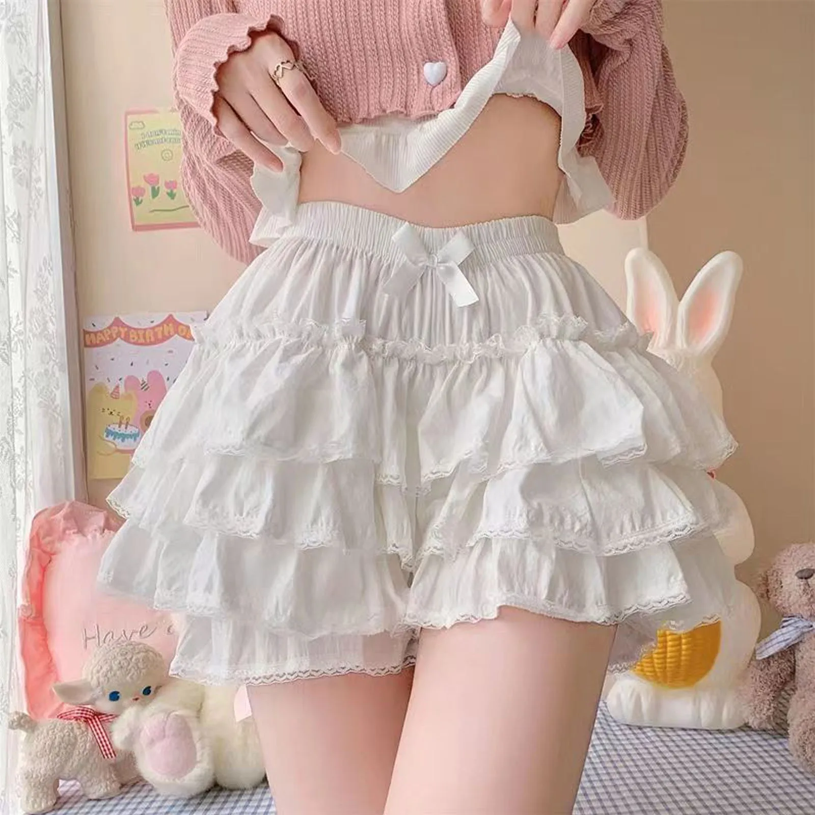 

Harajuku Sweet Bow Ruffles Pumpkin Pants Women Japanese Y2k Girls Cute Cotton Bloomers Lolita JK Kawaii Shorts Skirts