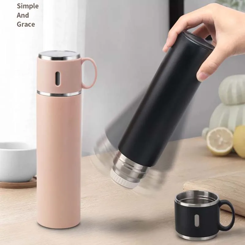 316 Stainless Steel Thermos Bottle with Handle Lid Portable Leak Proof Water Flask for Camping Travel School Office Daily Use