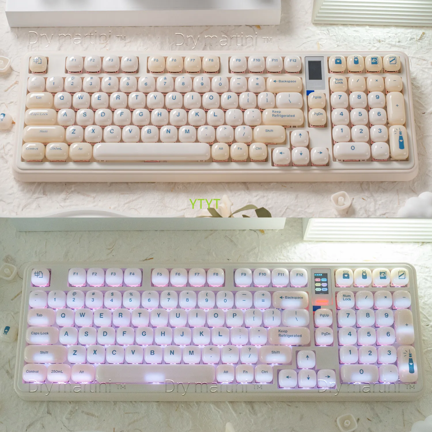 Soy Milk Jelly Glossy MOG Profile Warm Colored Round Cute Keycaps for Custom Mechanical Keyboard Free Brush & Key Puller