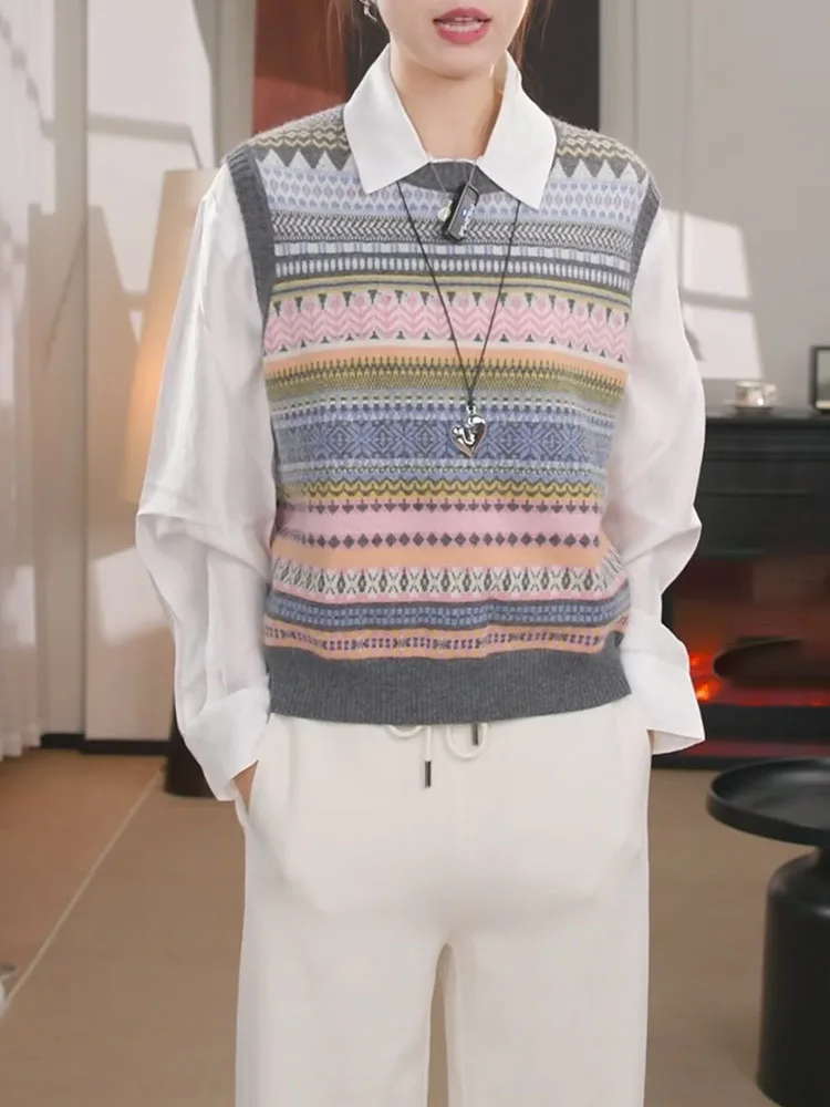 

Вязаный жилет в стиле ретро-корейский трикотаж, женский, модный, с круглым вырезом, для многослойного образа, с художественным акцентом, создающий ощущение высокого класса