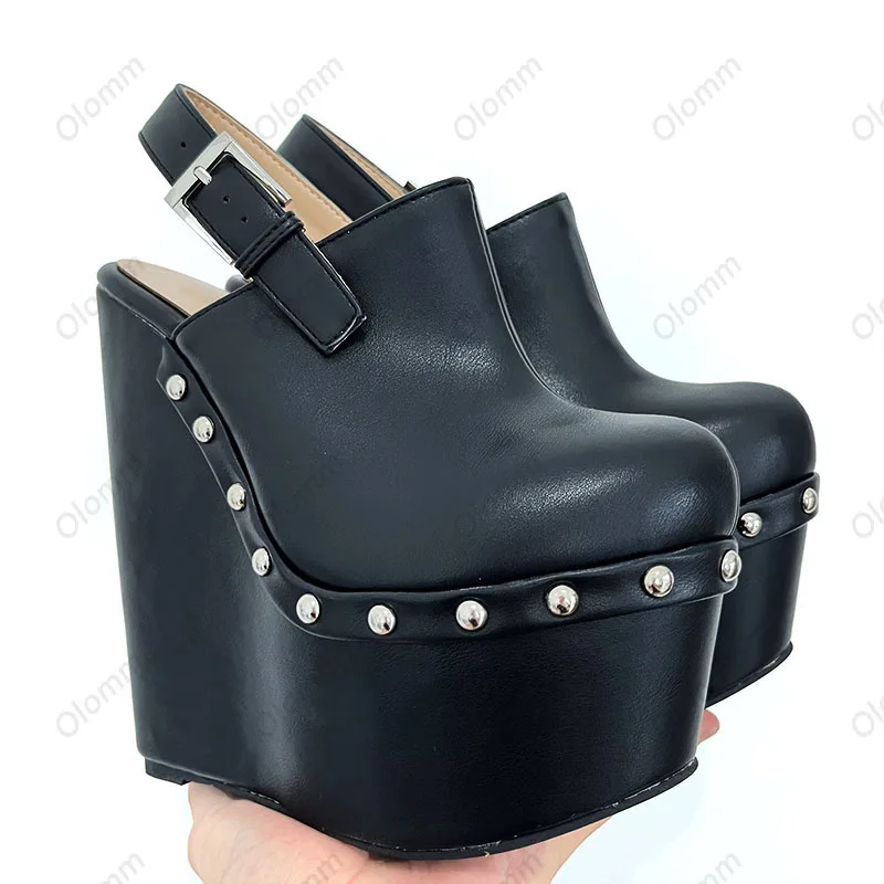 Olomm جديد وصول المرأة منصة مضخات مثير رصع أسافين عالية الكعب جولة تو حذاء أسود أنيق السيدات زائد الولايات المتحدة حجم 5-15