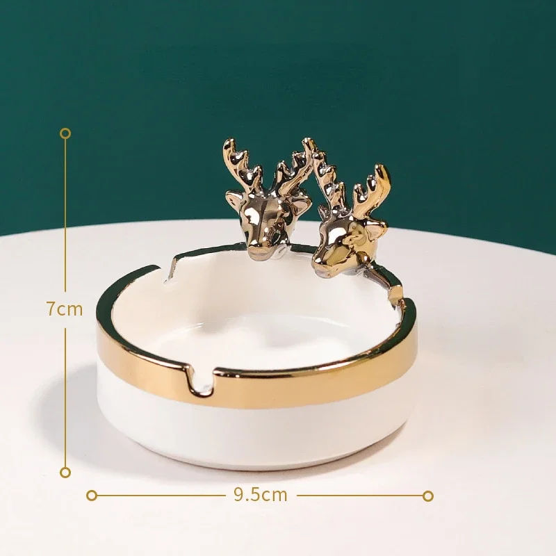 

Round Gold-plated Deer Ashtray Cute Animal Ceramic Ashtray Office Living Room Decoration Desktop Storage Box Gift Art Decoration