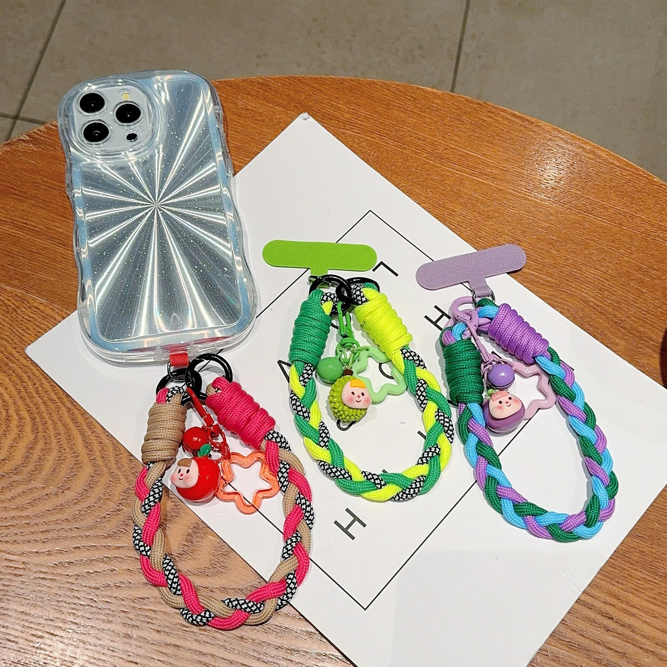 Nylon Lanyard Wrist Strap With Cute Fruit Pendant Anti-Loss Mobile Phone Holder Colorful Hand Strap Mobile Phone Landyard