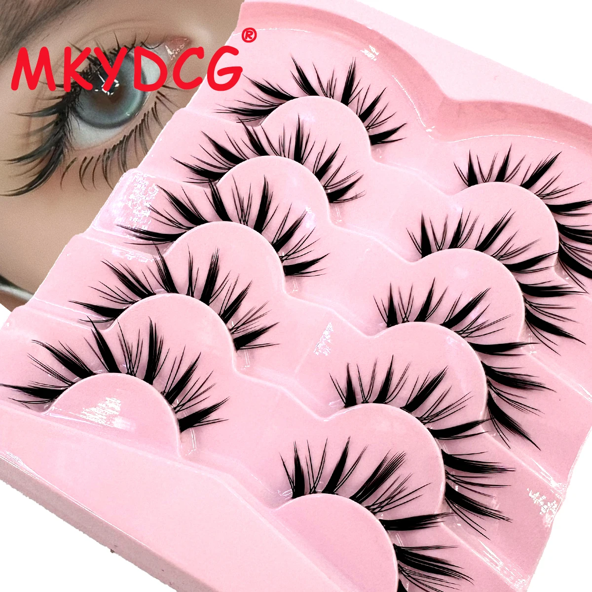5pair Transparent Stem Manga Lashes Anime Cosplay Faux Mink Lashes Natural Full Strip Lashes Clear Band Soft Eyelashes Extension