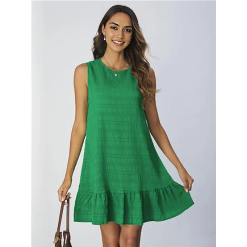 AOAO-Vestito da donna senza maniche con orlo arricciato, girocollo, grembiule casual, mini abiti estivi