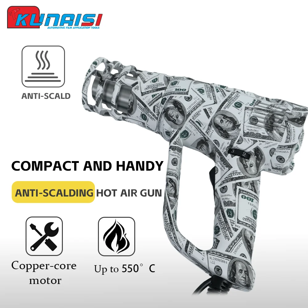KUNAISI Graffiti Hot Air Gun Temperatures Adjustable Car Film Heat Gun Thermal Blower Shrink Wrapping With Anti scald Cover 220V