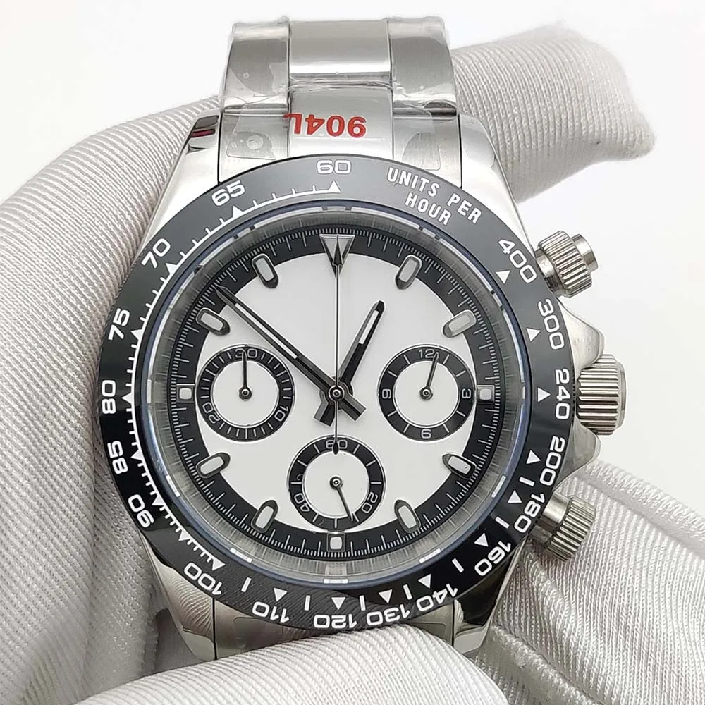 Orologio sportivo da uomo d'affari al quarzo VK63, cassa resistente all'acqua in acciaio inossidabile con cinturino con fibbia pieghevole, vetro zaffiro