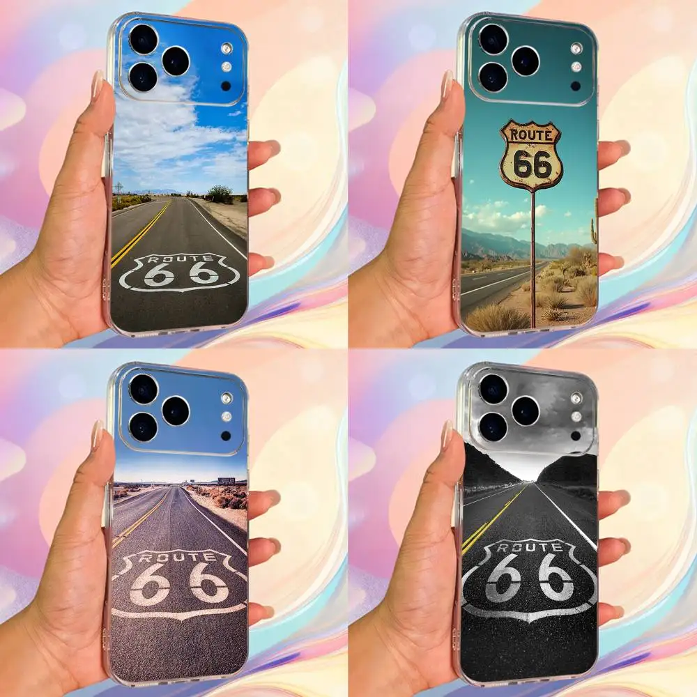 

America Art Route 66 Phone Case For iPhone 14,13,12,11,17,16,15,Pro,Max,Plus,X,XS,XR,SE,Mini Transparent Soft Cover