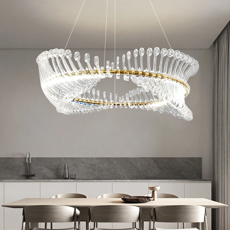 Dining Room Ceiling Hanging Lamp Fishbone Acrylic Modern Pendant Light For Living Room Nordic Luxury Dining Room Chandelier