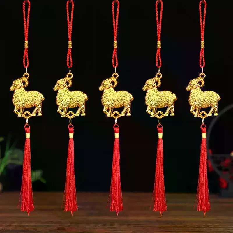 1Pc Gold Lucky Design Red Tassels Chinese New Year 2027 Goat Hanging Ornaments For Spring Festival Home Wall Decor